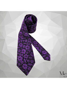 DUCHAMP LONDON Floral Violet Silk Tie Made In England 60"-3.5" EX COND